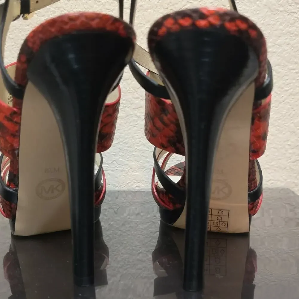 MICHAEL Michael Kors Mandarin and Black Snakeskin Heels